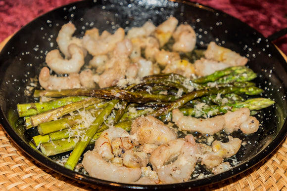 Humar á pönnu með aspas