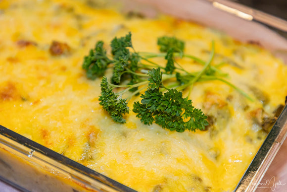 Gratineraður fiskur í karrísósu