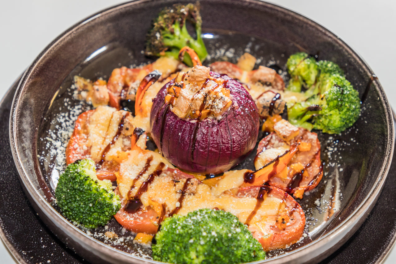 Bakaðir tómatar og rauðlaukur