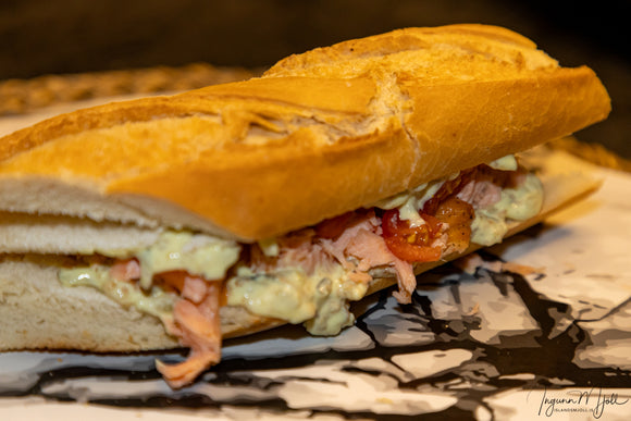 Baguette með heitreyktum Lax