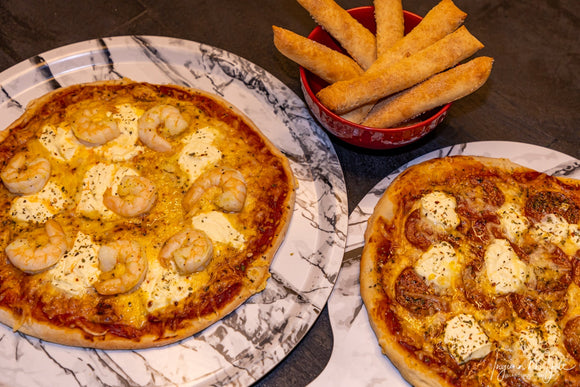 Pizza með risarækjum!