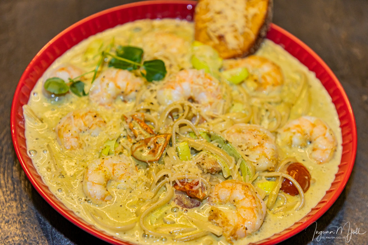 Rjómapasta með Risarækjum!