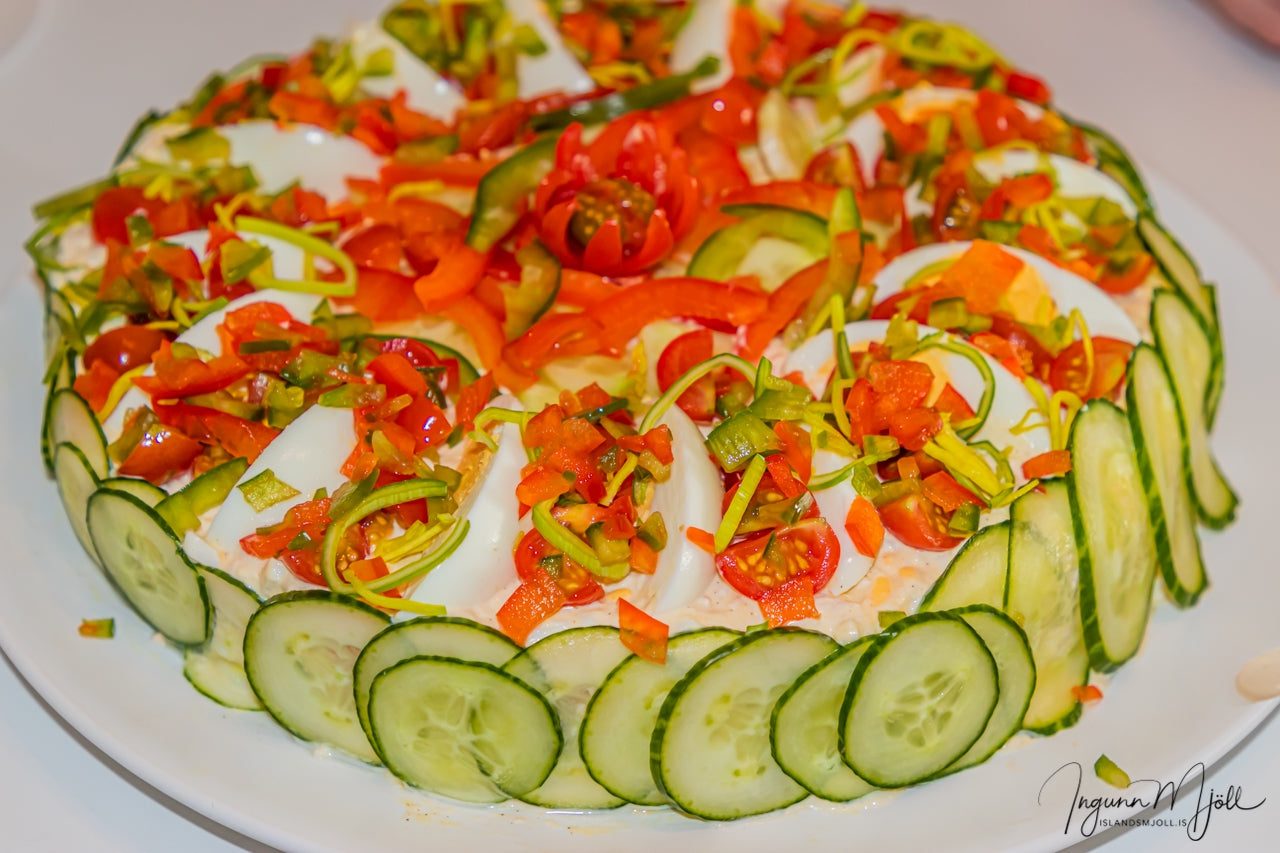 Rækjubrauðterta á hringbrauði