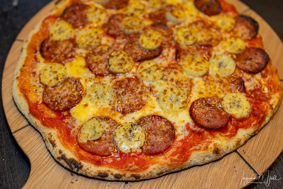 Pizza pepperoní og bananar!