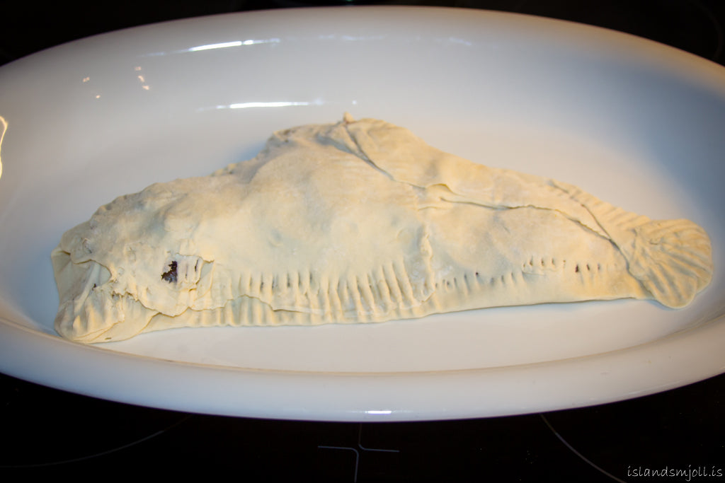 Innbakaður fiskur með rauðlauk