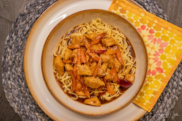 Núðlur með kjúkling í Hoisin sósu