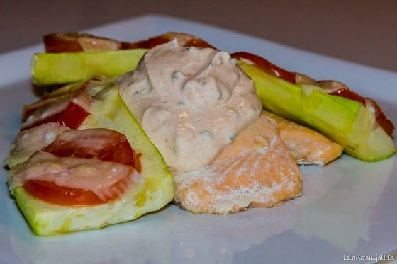 Bleikja með grilluðum kúrbít