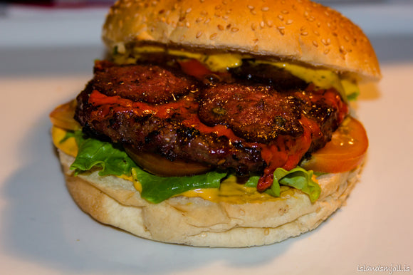 Grillaður hamborgari með pestó